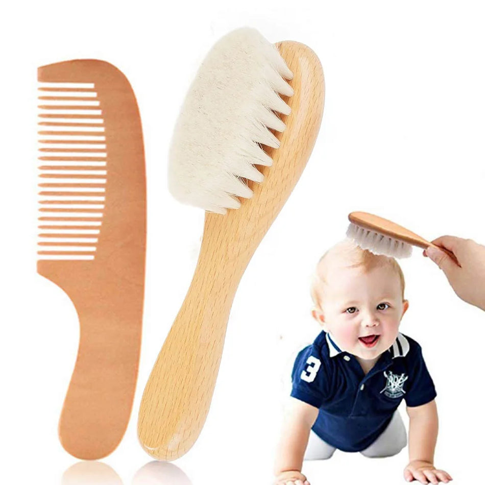 Gentle Wool Comb Set for Babies - Soft Scalp Massage &amp; Hair Care