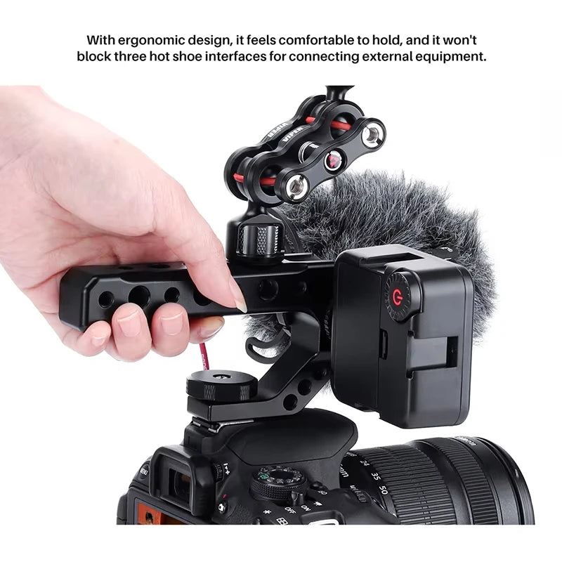 DSLR Camera Top Handle Grip | Mirrorless Stabilizer Accessory with Cold Shoe Adapter