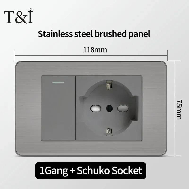 118 Grey Wall Socket USB Type-C Tuya WiFi &ndash; Smart WiFi 1Gang-Schuko / Grey