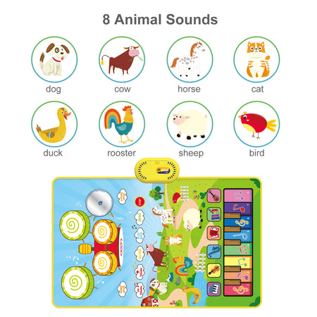 Toddler Educational Music Play Mat - 80x50cm Floor Piano &amp; Drum Mat with Instrument Sounds for Kids
