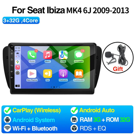 Android Car Radio Seat Ibiza MK4 6J 08-15 - 9Inch CarPlay 3G 32G