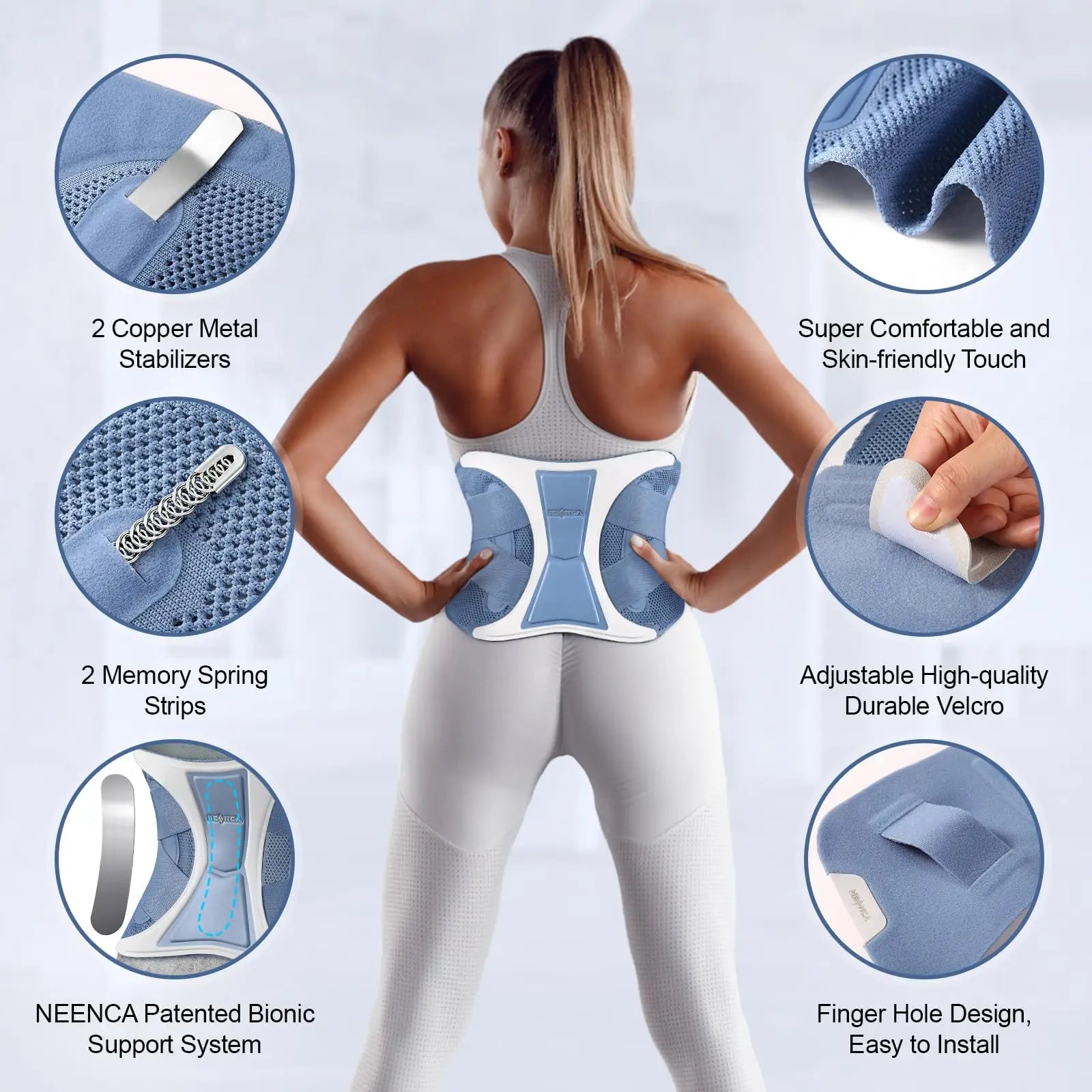 NEENCA Back Support Brace Adjustable Lumbar Support Belt Waist Wrap for Lower Back Pain Relief, Injuries, Sciatica, Scoliosis