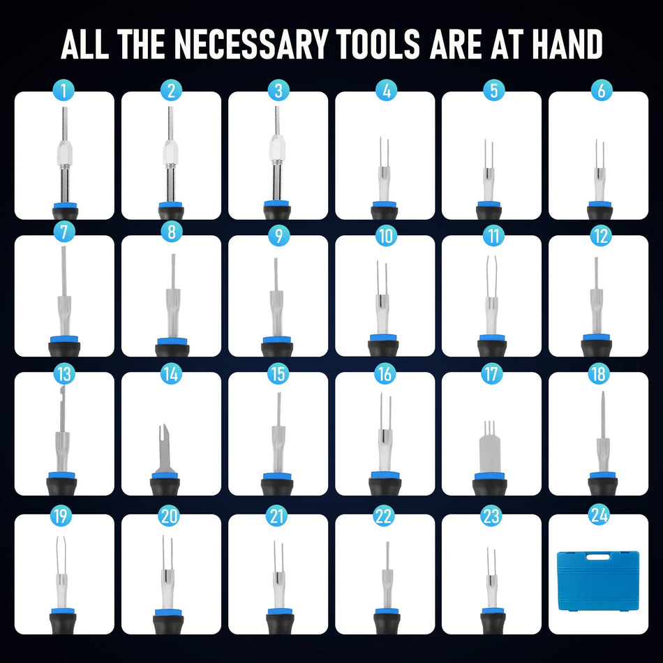 23 dalių terminalų šalinimo įrankių rinkinys automobiliams su dėklu
