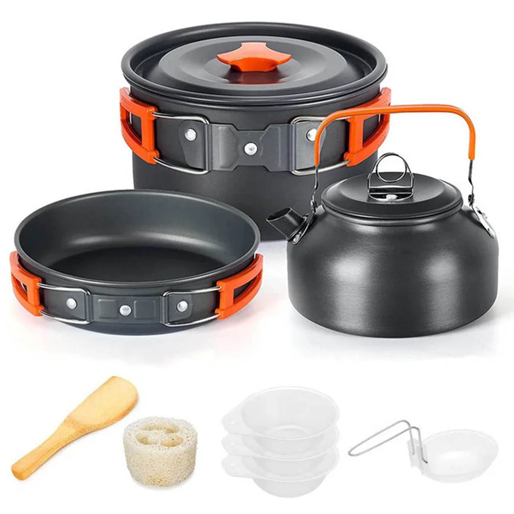LISM Camping Cookware Set for 2-3 People - Lightweight Aluminium Cooking Pots and Teapot G