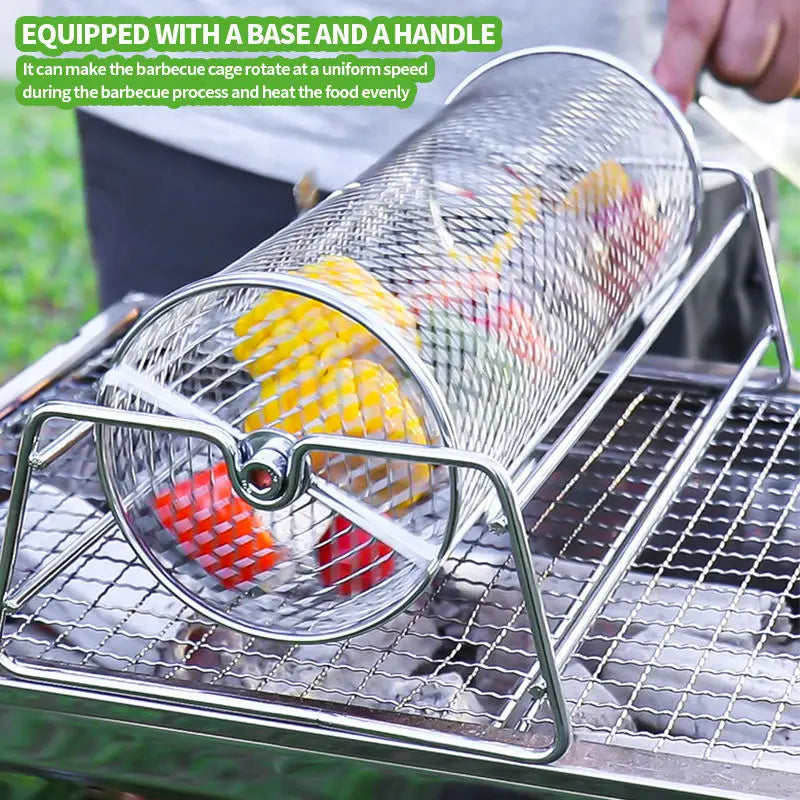 Stainless Steel Rolling BBQ Grill Basket &ndash; Versatile Rotisserie Tool