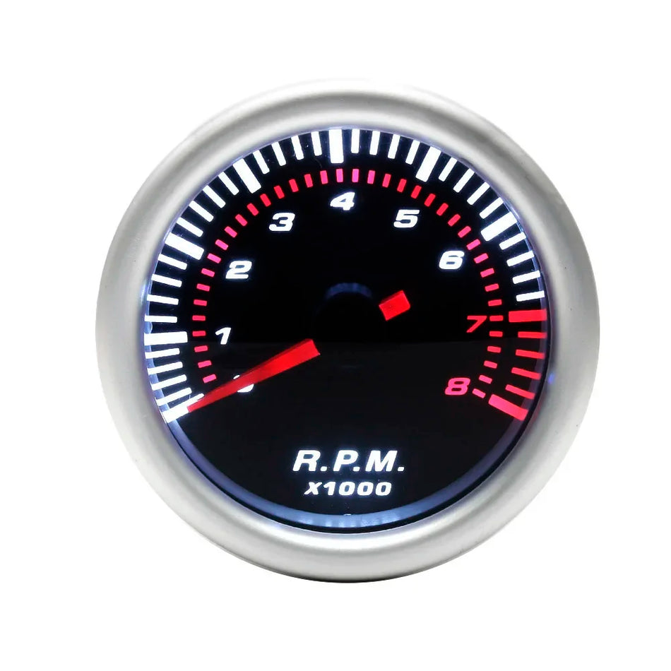 Universalus 52mm Tachometras 0-8000 RPM su Balta LED Apšvietimu