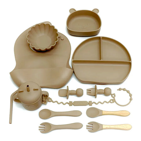 CZSAE Children's Silicone Tableware Set &ndash; Safe and Drop-Proof Design light brown