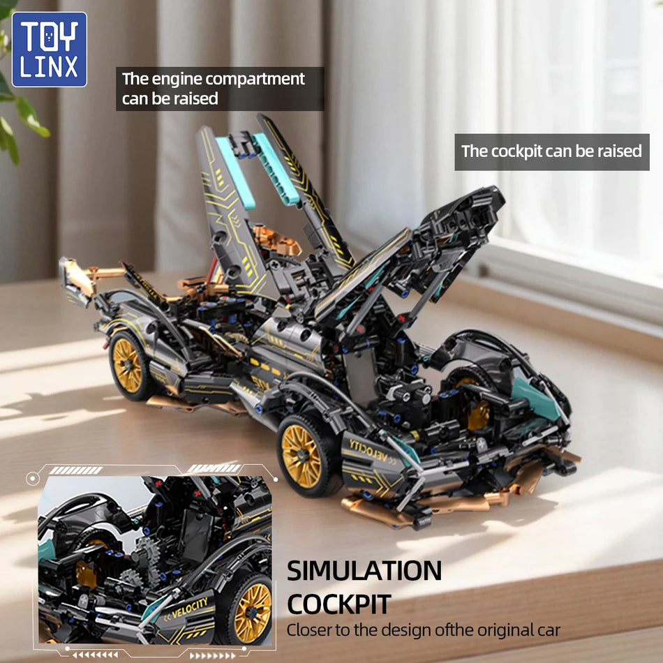 V12 Black Gold 981Piece Cyberpunk Racing Car Model Kit