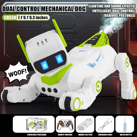 Four Wheel Remote Control Robot Dog &ndash; Light Sound Spray Single RC-green