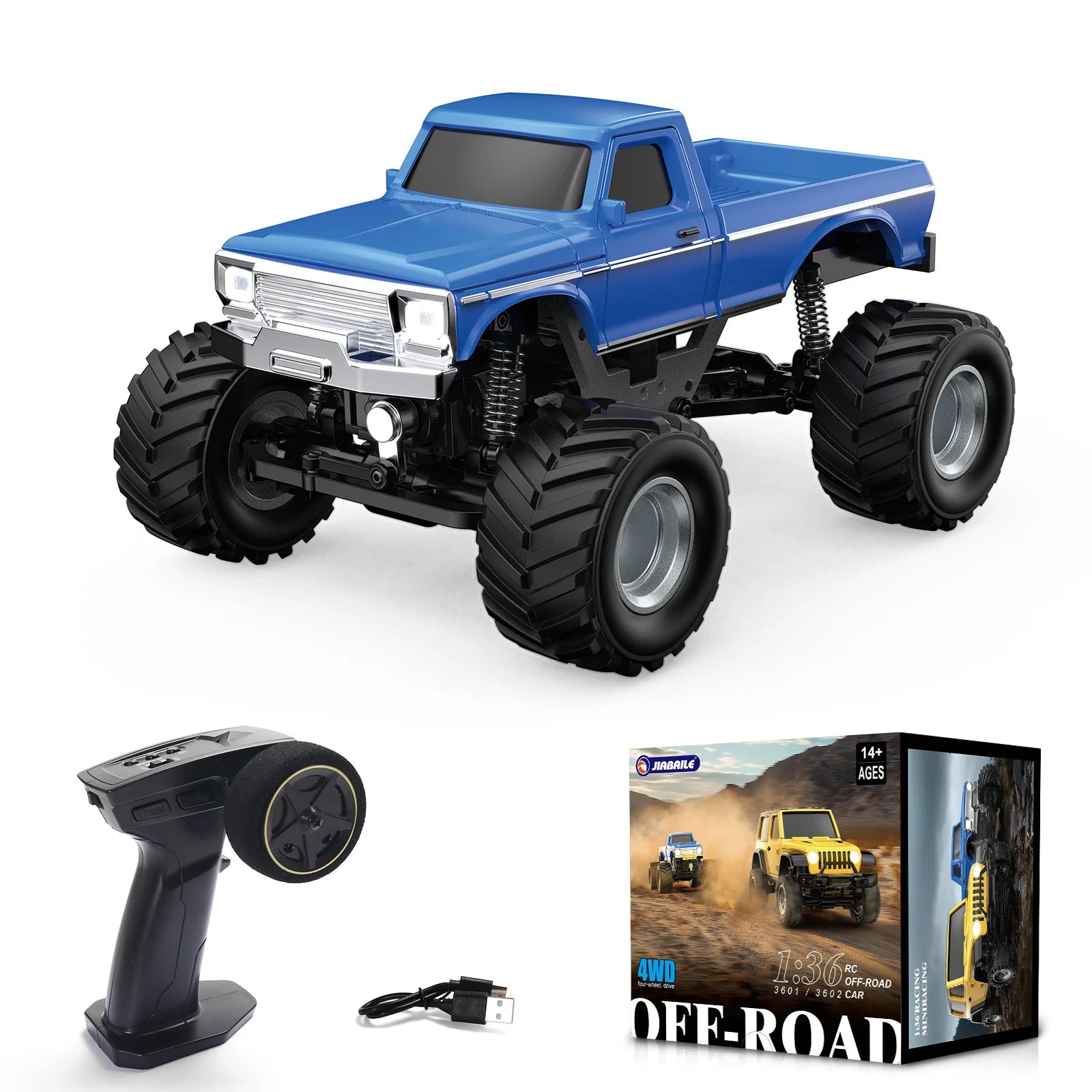 1/36 Scale RC Crawler Car 4WD Mini Remote Vehicle - LED Blue
