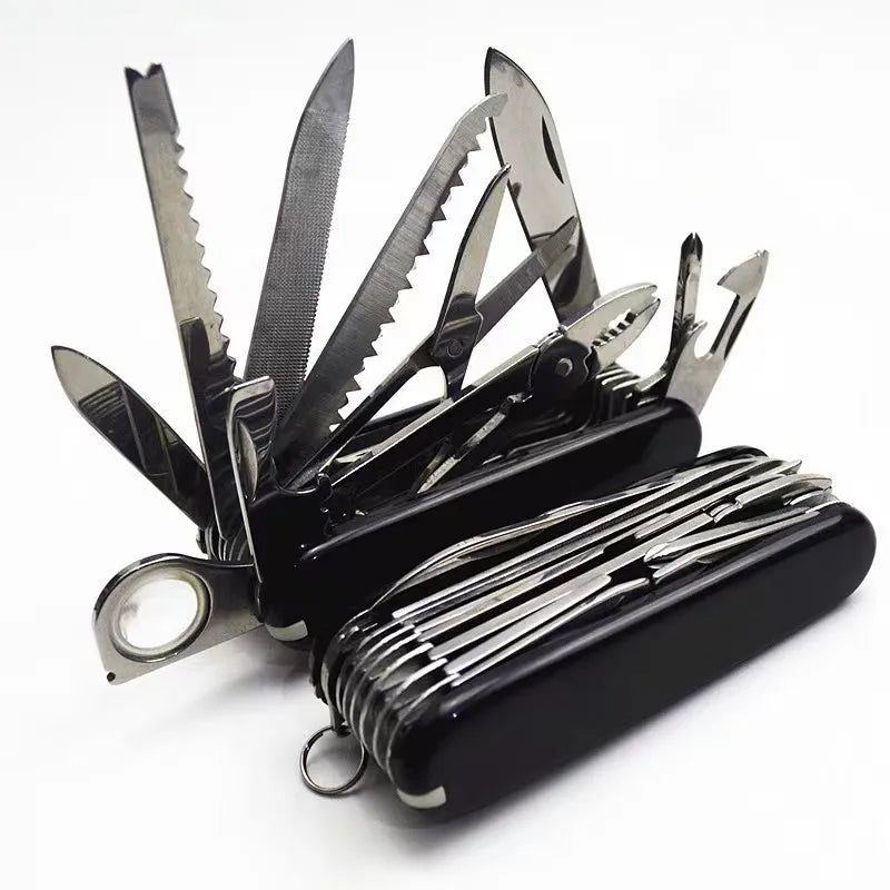 1PC 91mm Wood /Black Pocket TOOL Multifunctional Folding Army Military Survival 30 Basic Functions