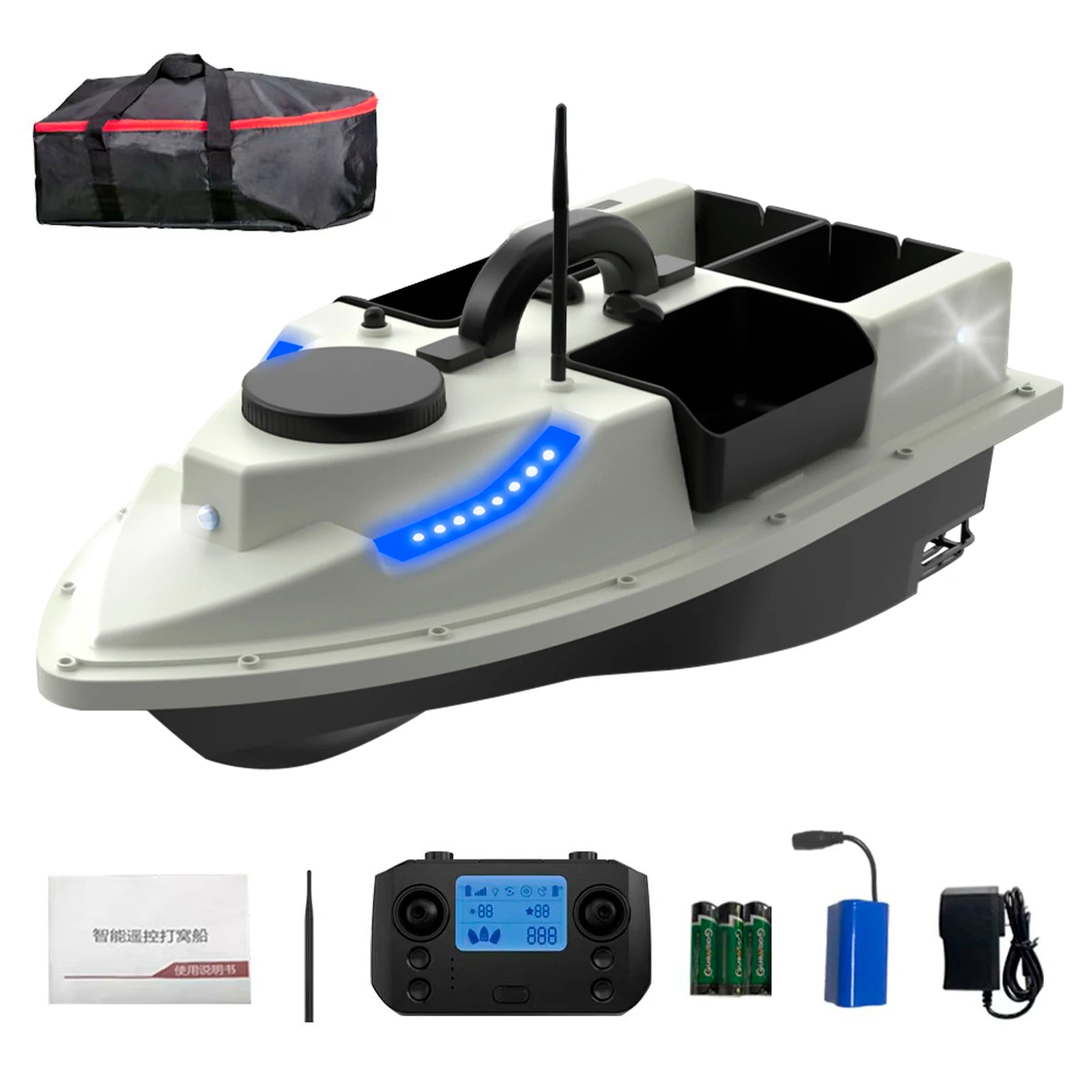 D19 GPS Remote Control Bait Boat with 4 Bait Containers and Long-Range Navigation D19 GPS 12000mAh