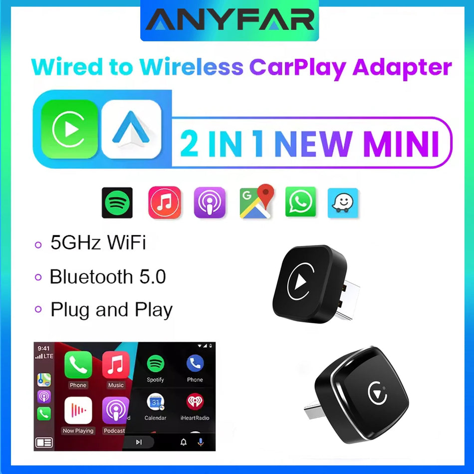 Adapter 2-w-1 CarPlay i Android Auto, bezprzewodowy adapter WiFi do samochodów