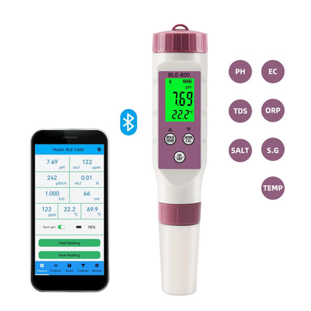 BLE-C600 &ndash; Bluetooth 7 In 1 Water Tester With App Control Default Title