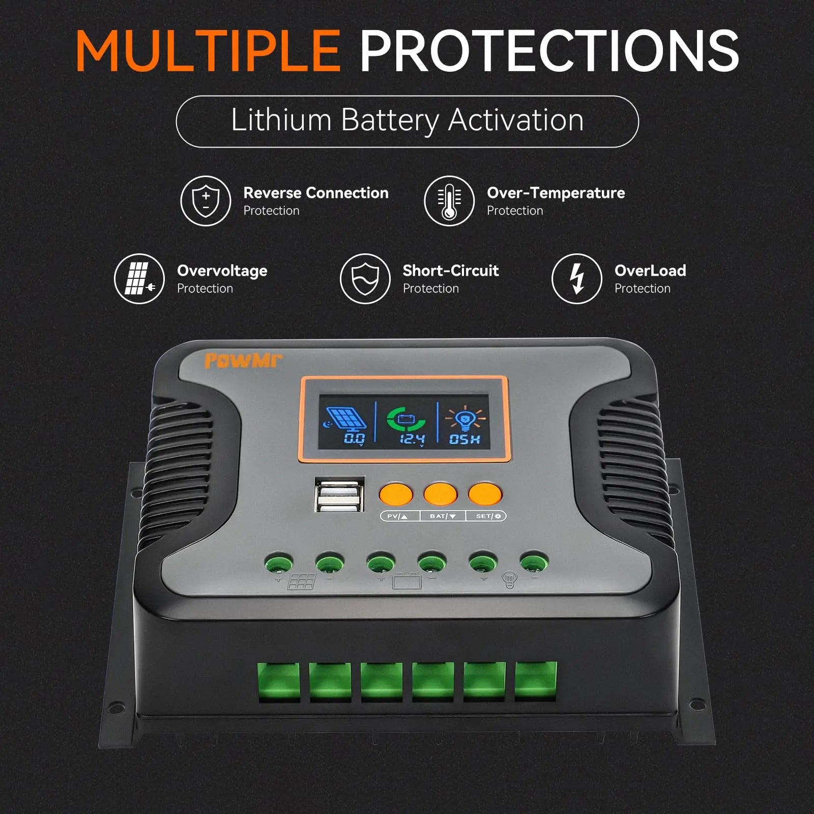 PowMr Solar Charge Controller 30A 60A &ndash; LCD Display USB 5V