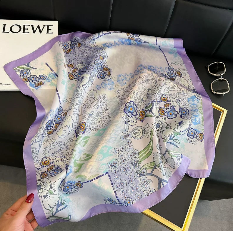 New Simple 70cm Silk Square Scarf &ndash; Elegant Satin Bandana Print