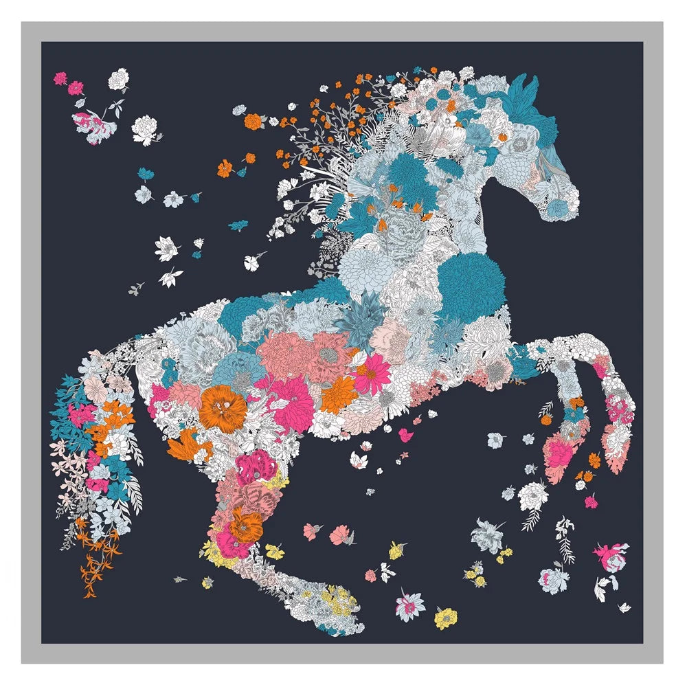 POBING Twill Silk Square Scarf &ndash; Captivating Giraffe Print