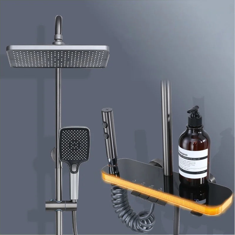 Shower System LED Light Head Set - Digital Temp Display