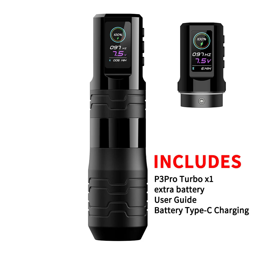 EZ P3 Pro Turbo &ndash; Wireless Battery Tattoo Pen OLED Display BlackX2Power