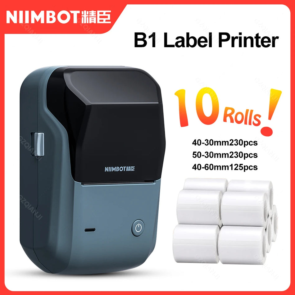 Mini Mobile Thermal Bluetooth Label Printer with 10 Rolls White Label Paper