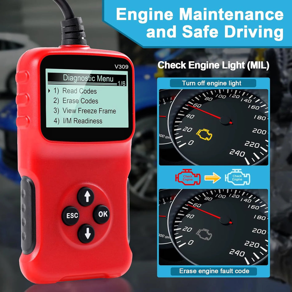 Сканер V309 OBD2 с считывателем кодов DTC, диагностический инструмент для проверки индикатора неисправности двигателя