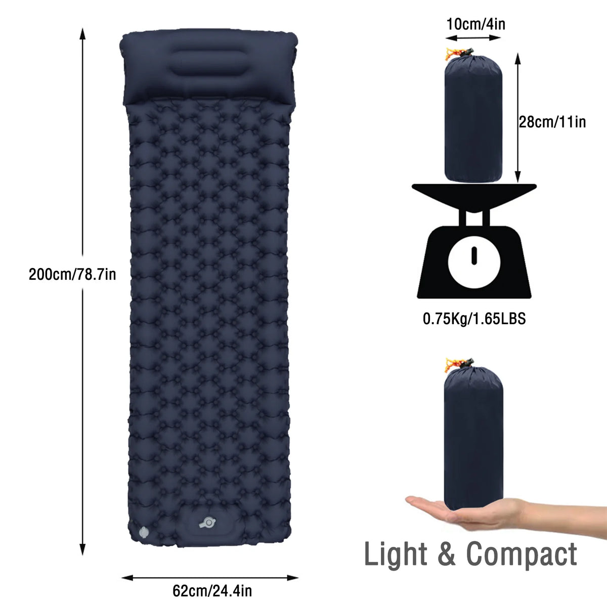 Lightweight Self Inflating Sleeping Pad &ndash; Built-In Pump Blue