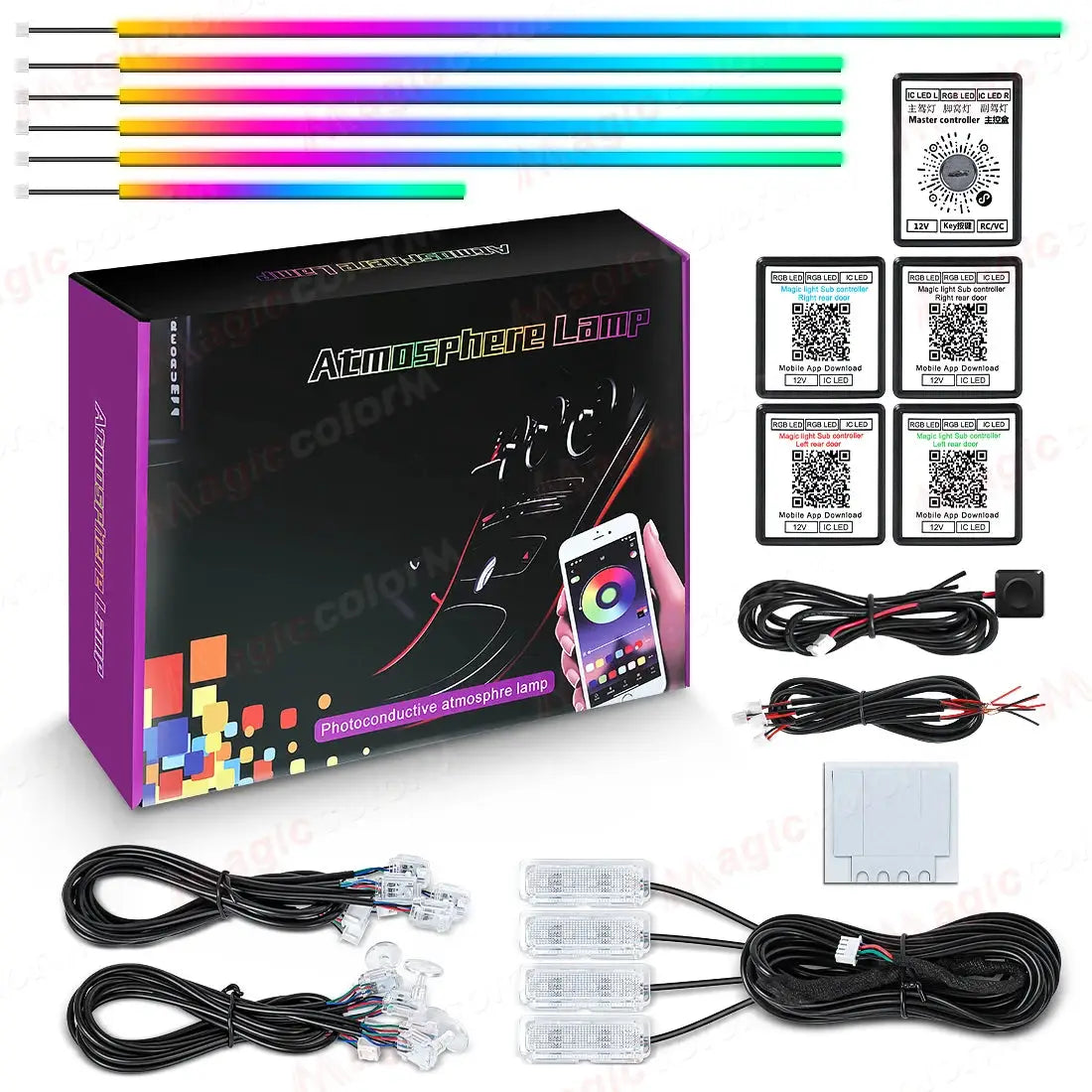 18 in 1 Led Car Ambient Lights 213 64 Color RGB Symphony Streamer Bluetooth Rainbow Interior Acrylic Strips Atmosphere Lamp Kit by InterCyprus Trading Ltd