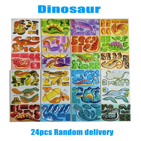 3D Animal Foam Puzzle Educational Toys for Kids - Perfect for Birthday Parties, Classroom Rewards, and Goodie Bags (12-24pcs/Bag) Dinosaur 24pcs