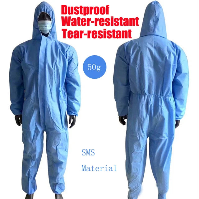 Protective Disposable Coverall &ndash; Waterproof And Oil-Resistant SMS-Blue-50g / M