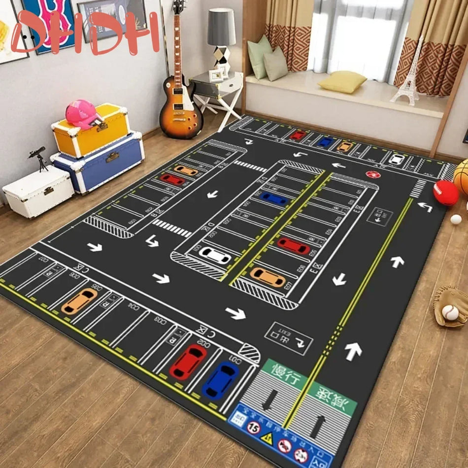 Tapis de jeu éducatif pour bébé avec activités de carte routière de ferme en polyester doux