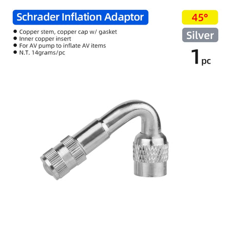Schrader Valve Extender &ndash; Curved Design for Easy Pump Access Silver 45D 1pc / CN