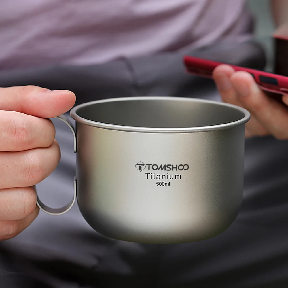 500ml Titanium Cup With Lid And Handle - Ultra Lightweight