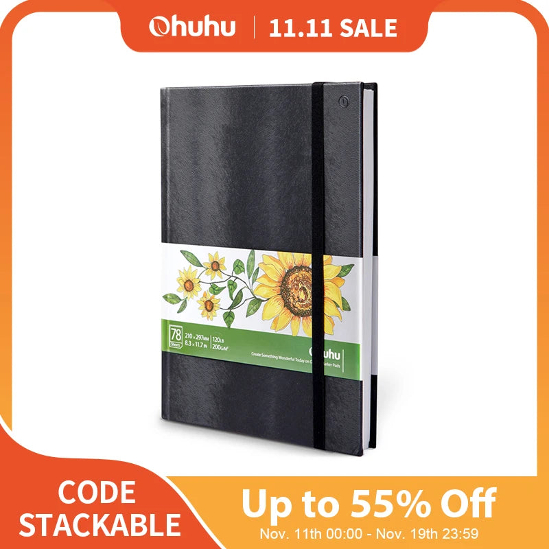 Ohuhu Bloc de desen cu copertă tare pentru artă cu acuarelă, Bloc de desen