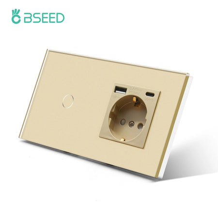 BSEED Touch Switch with USB Sockets and Glass Panel - EU Standard 1G Type-C Socket / EU standard