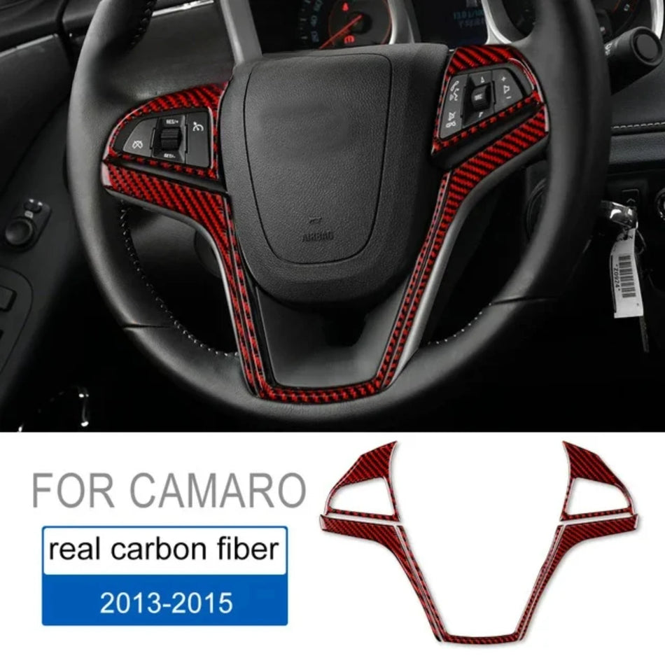 Carbon V Style Steering Wheel Button Trim For Chevrolet Camaro 2013-2015