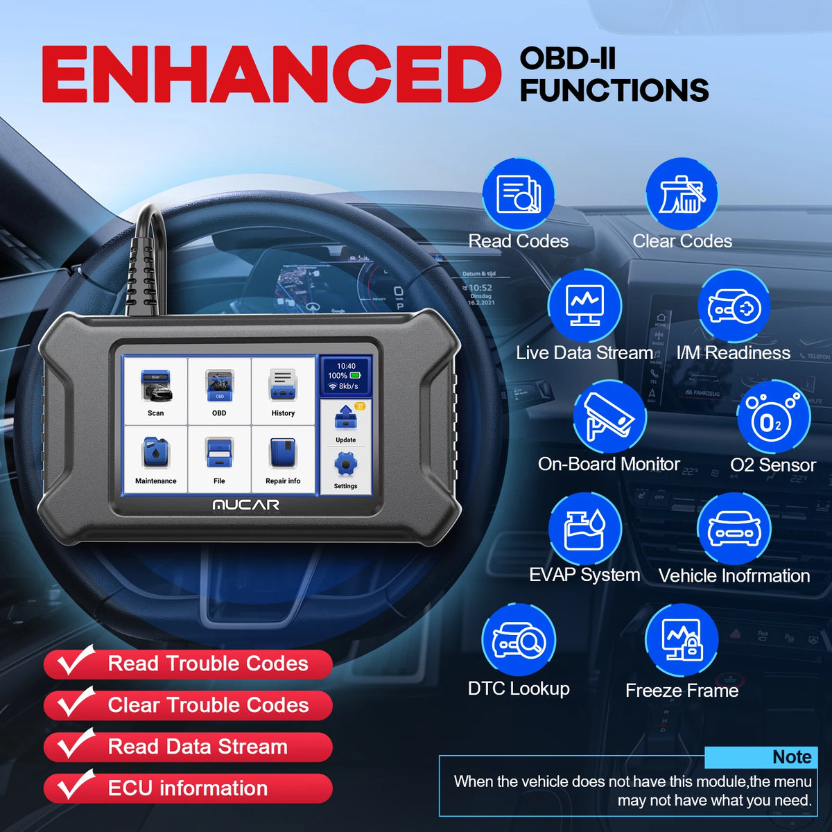 MUCAR CS5 OBD2 Scanner - Five System Diagnostics Included