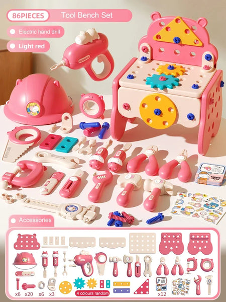 Children's Electric Tool Set &ndash; Realistic Drill Action 86p pink with drill