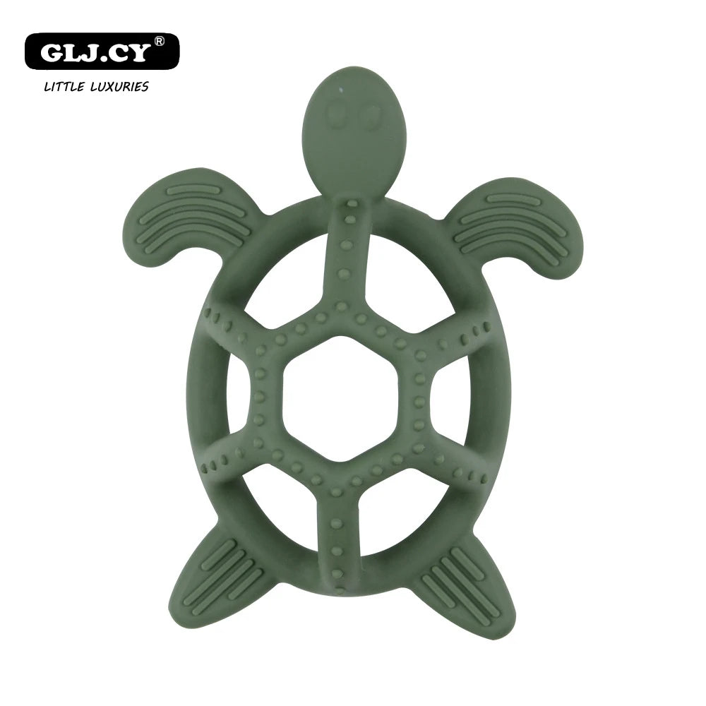 Food Grade Silicone Cartoon Animal Teether - Turtle Design blackish green