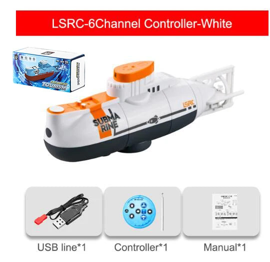 Mini RC High-Speed Waterproof Submarine - Remote Control Electric Boat White With Box