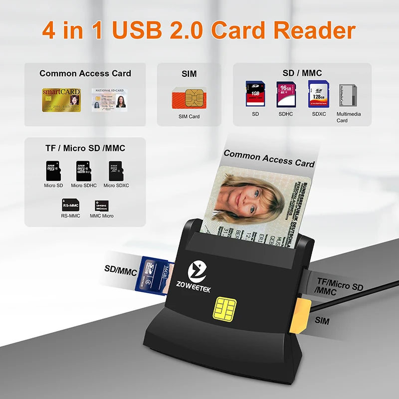 USB 2.0 Multi Function Smart Card Reader For EMV And SD Memory Cards
