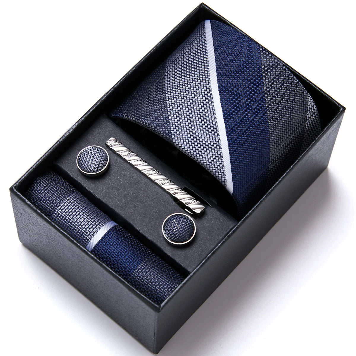VanGise Silk Tie and Cufflink Set with Pocket Square for Men