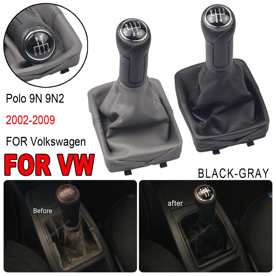 Nahkainen vaihdekepin nuppi Volkswagen Polo 9N 9N2 2002-2009 varten