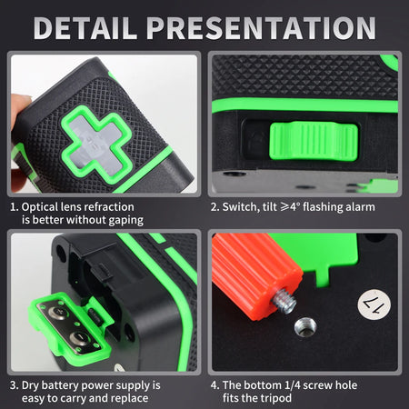 2 Lines Green Light Laser Level - Waterproof Portable Tool