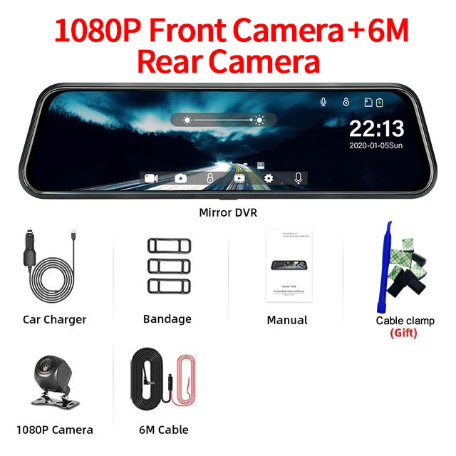 Mirror Camera for Car 10 Inch Touch Screen &ndash; Dual Front and Rear Recording With 6M RCC / None