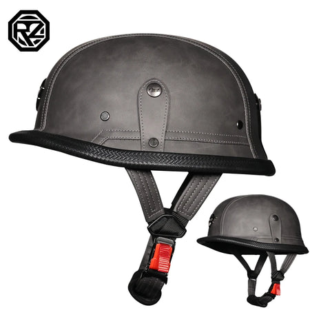 ORZ Retro Motorcycle Helmet &ndash; PU Leather Wrapped WWII Style 6 / L