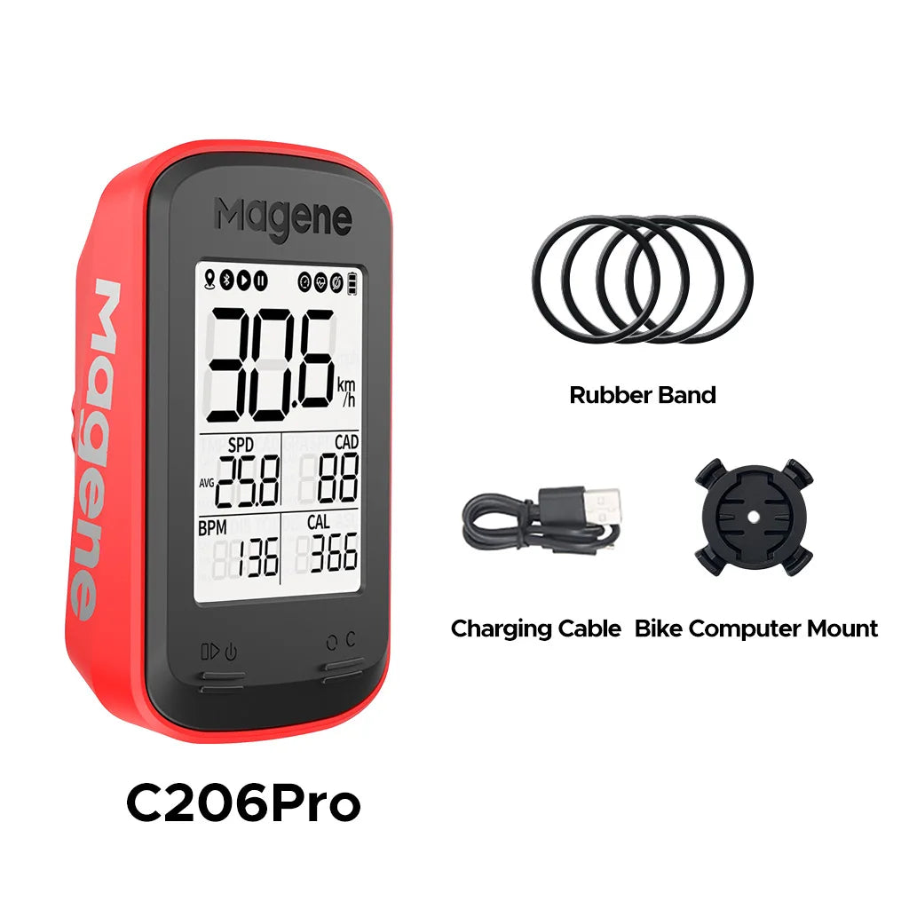 Magene C206 Pro Bike Computer &ndash; Wireless GPS with Cadence Sensor C206Pro Red