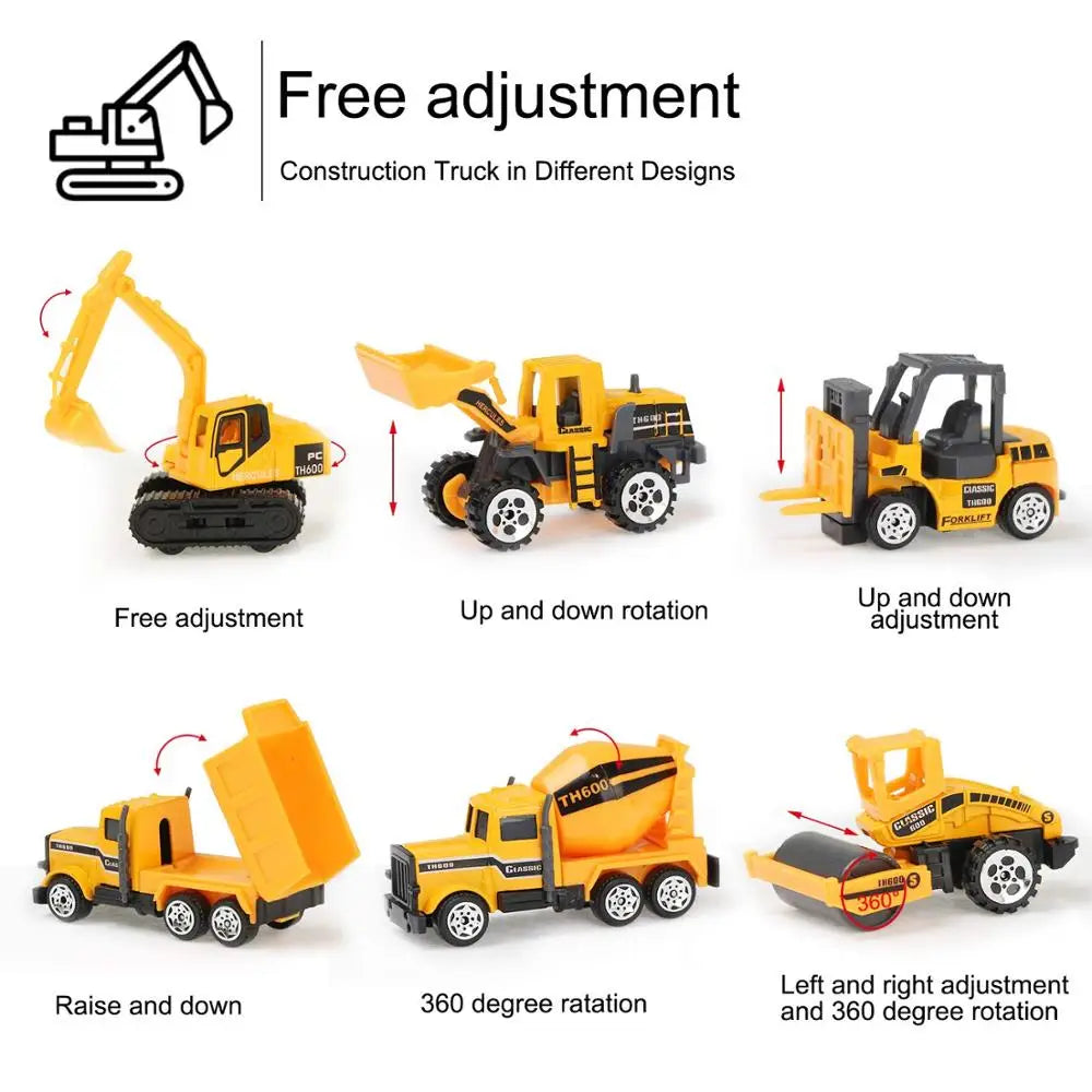 12in1 Mini Construction Model Vehicle &ndash; 1:64 Scale Diecast Engineering Trucks