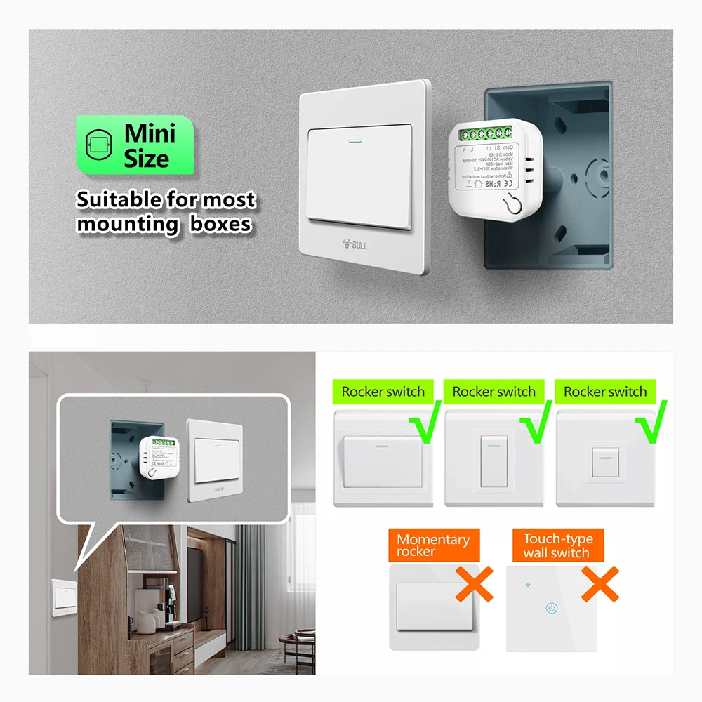SLMPLEFUN WiFi Mini Smart Light Switch Module with 2-Way Control