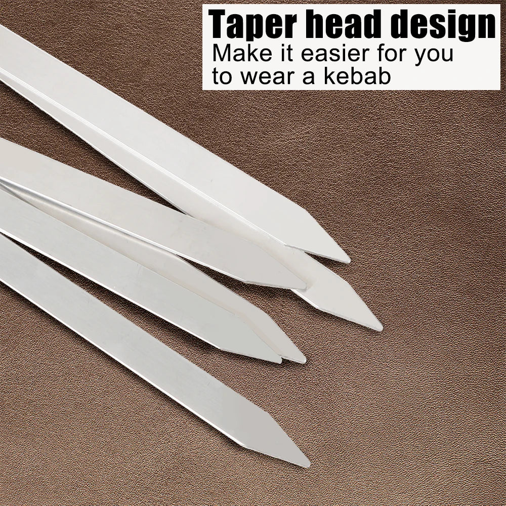 Long Handle Stainless Steel BBQ Skewers with Wooden Grip - 6pcs Set