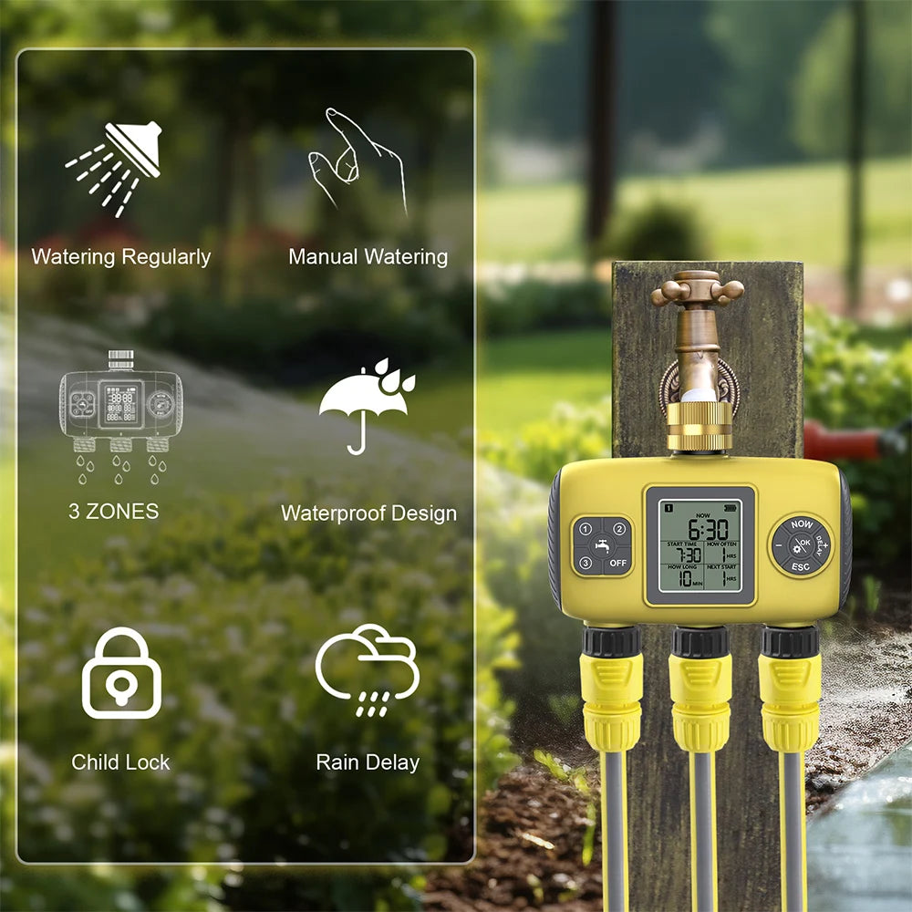 1/3 Zone Automatic Irrigation Water Timer &ndash; Smart Schedule